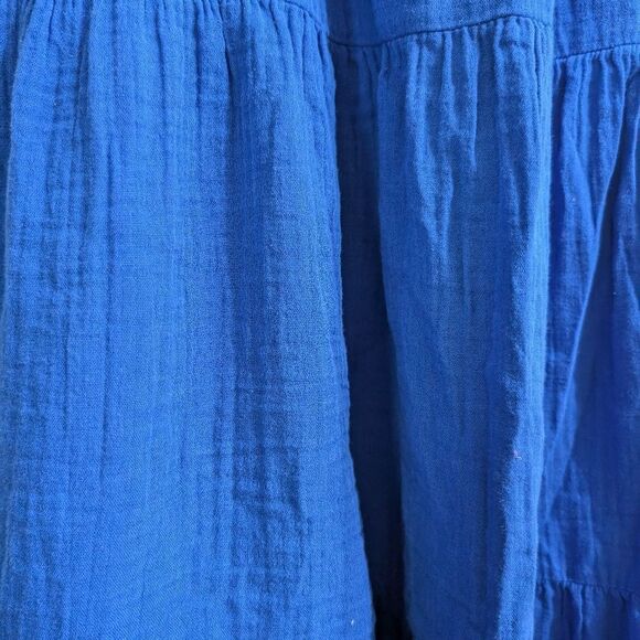Old navy 💯 Cotton gauze Puff-Sleeve Tiered Mini Swing Dress blue size - Picture 9 of 12